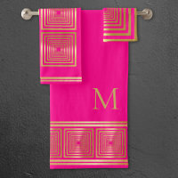 Luxurious neon hot pink gold monogram Towel set