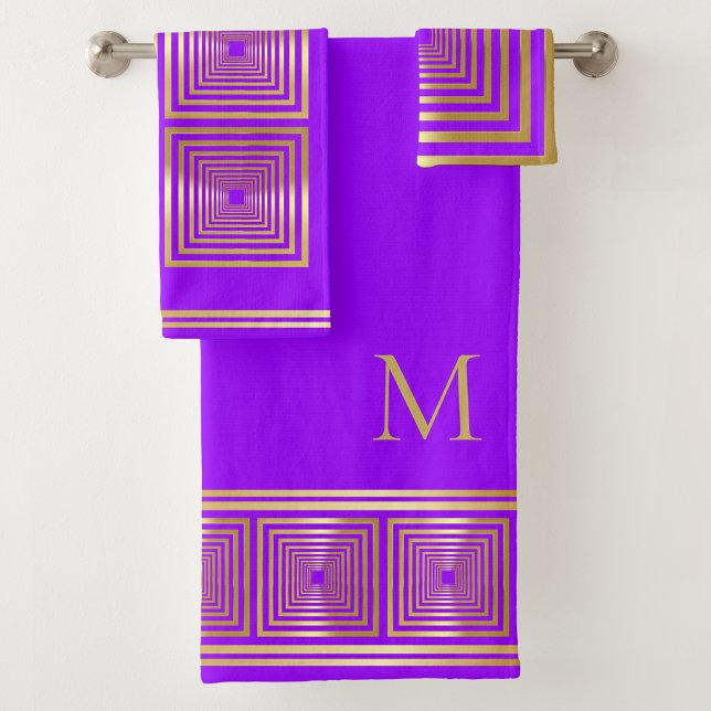 Luxurious neon lilac violet gold name Towel set (Creator Uploaded)