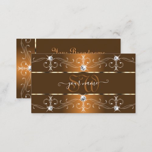 Luxurious Orange and Brown Ornate Borders Monogram Business Card