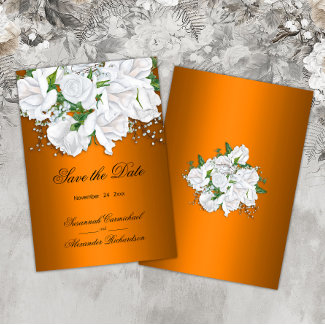 Luxurious Orange and White Rose Bouquet Save the Date