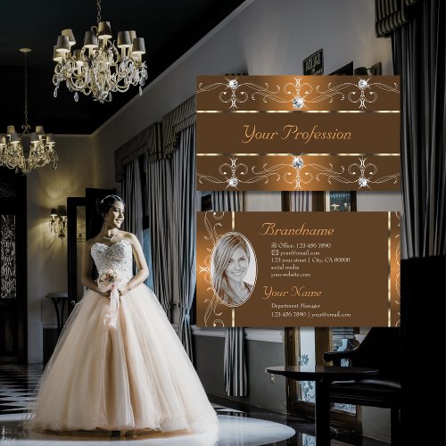 Luxurious Orange Brown Ornate Borders with Photo Business Card