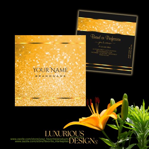 Luxurious Orange Glitter Luminous Stars Elegant Square Business Card