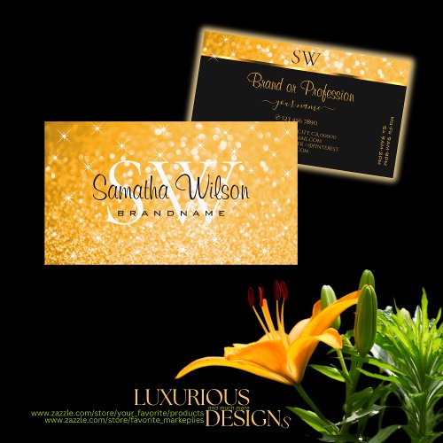 Luxurious Orange Glitter Luminous Stars Initials Business Card