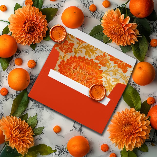Luxurious Orange Mandarin Floral Wedding Envelope (Elegant Mandarin Orange Floral Wedding Envelope )