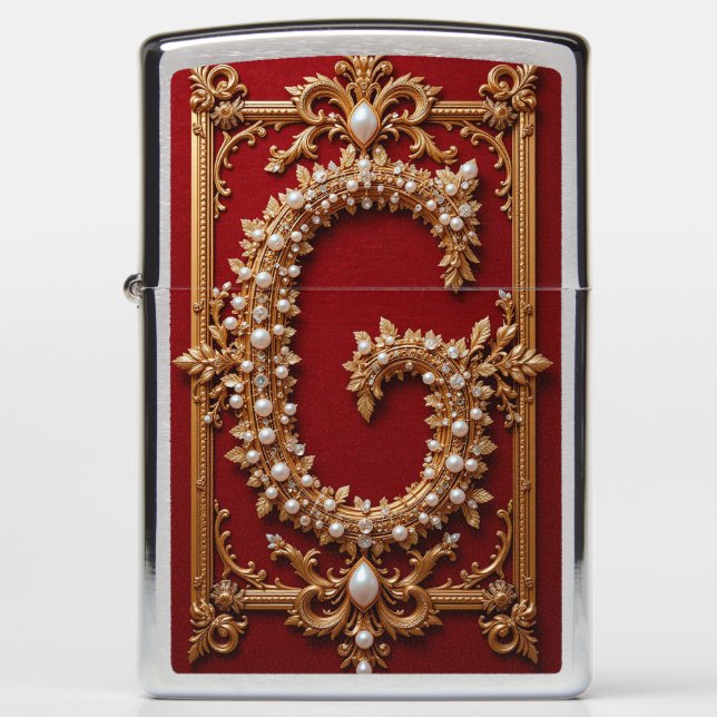 Luxurious Ornate Gold Letter G Zippo Lighter (Front)