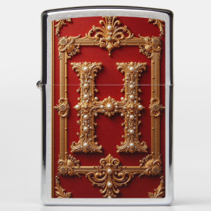 Luxurious Ornate Gold Letter H Zippo Lighter