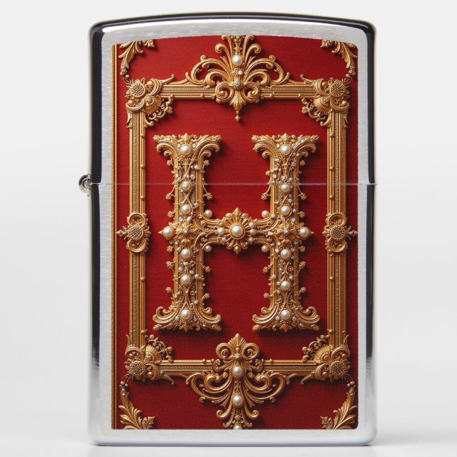 Luxurious Ornate Gold Letter H Zippo Lighter (Front)