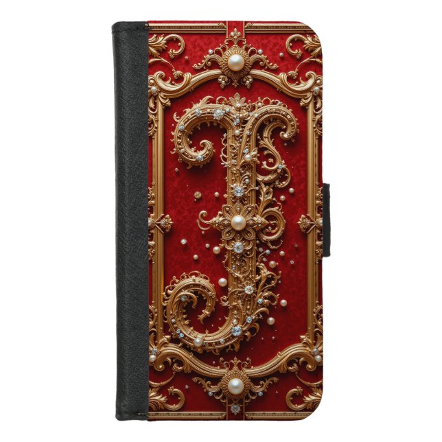 Luxurious Ornate Gold Letter J iPhone Wallet Case (Front)