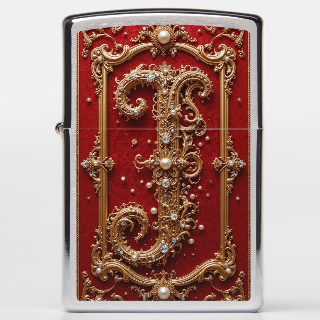 Luxurious Ornate Gold Letter J Zippo Lighter (Front)