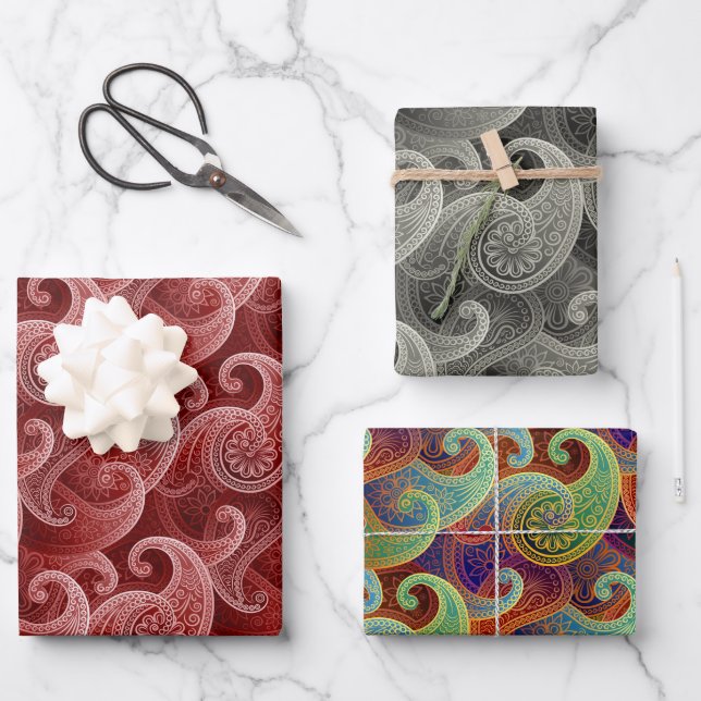 Luxurious Paisley Patterns Wrapping Paper Sheets (Front)