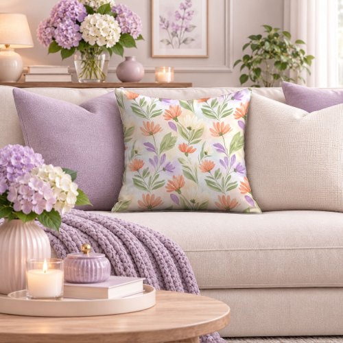 Luxurious Pastel Floral Watercolor Throw Pillow