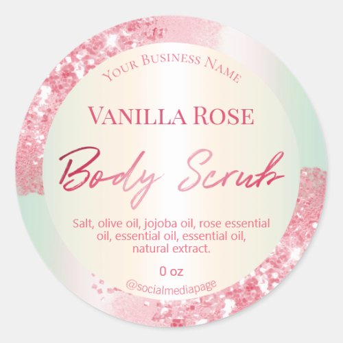 Luxurious Pastel Pink Glitter Body Scrub Labels