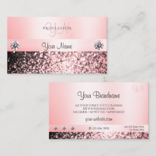 Luxurious Pastel Pink Glitter Jewels with Monogram Business Card