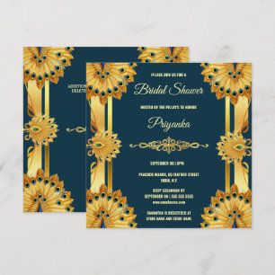 Luxurious peacock feather fan gold teal elegant holiday card