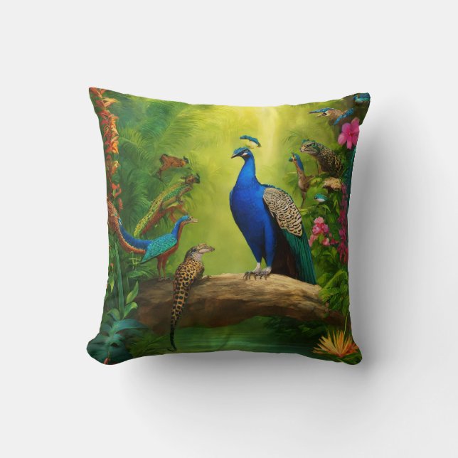 Luxurious Peacock Feather Pillow Cushion (Front)