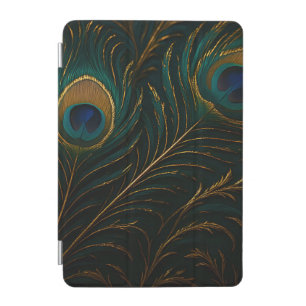 Luxurious Peacock Feathers Golden Teal Pattern iPad Mini Cover