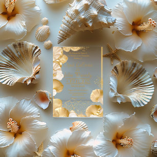 Luxurious Pearl and Gold Seashell Acrylic Wedding Acrylic Invitations
