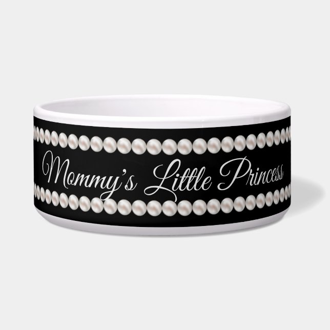 Luxurious Pearls Chic Personalized Princess Pet Bowl (Front)