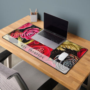 Luxurious Personalized Red and Black Cactus Desk Mat