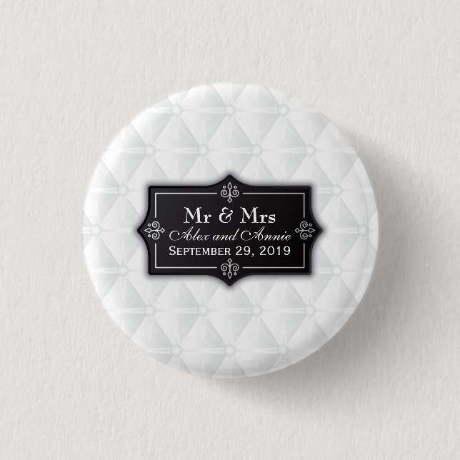 Luxurious Personalized Wedding Pin Button (Front)