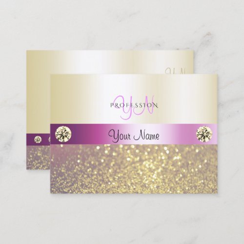 Luxurious Pink and Gold Shimmery Glitter Monogram Business Card