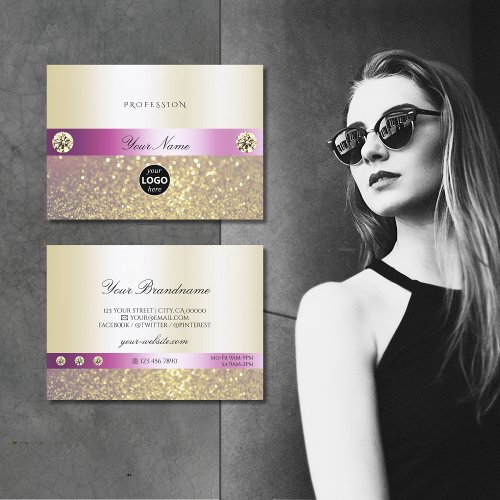 Luxurious Pink and Gold Shimmery Glitter with Logo Business Card