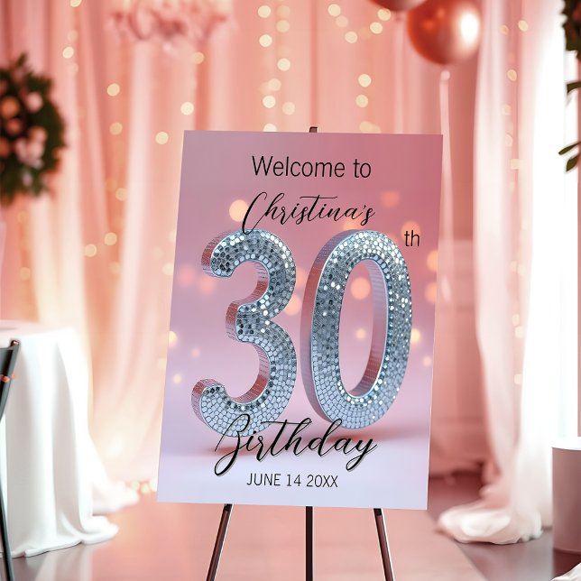 Luxurious Pink Glitter 30th Birthday Welcome Foam Board (Creator Uploaded)