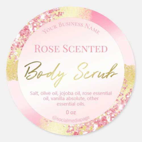 Luxurious Pink Glitter Gold Ink Body Scrub Labels
