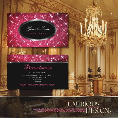 Luxurious Pink Glitter Luminous Stars Professional Business Card