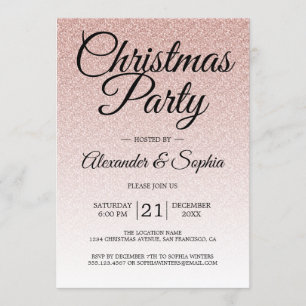 Luxurious Pink Glitter Ombre Christmas Party Invitation