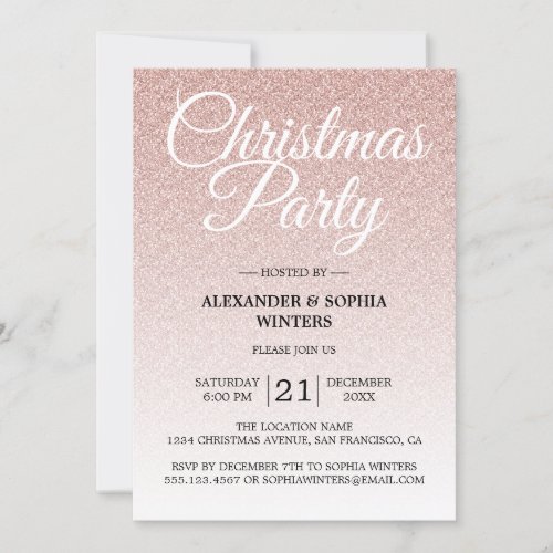 Luxurious Pink Glitter Ombre Christmas Party Invitation