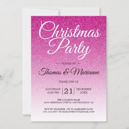 Luxurious Pink Glitter Ombre Christmas Party Invitation