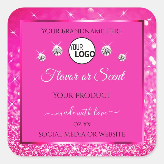 Luxurious Pink Glitter Product Label Logo Diamonds (Front)