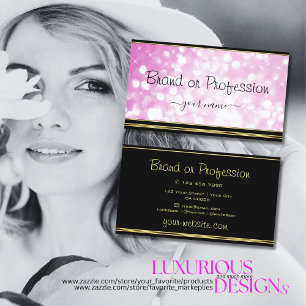 Luxurious Pink Glitter Stars Black and Gold Border Business Card
