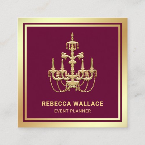 Luxurious Pink Gold Foil Chandelier Event Planner Square Business Card