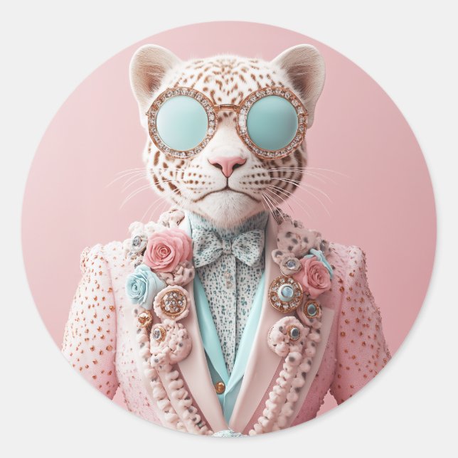 Luxurious Pink Leopard Elegance Classic Round Sticker (Front)