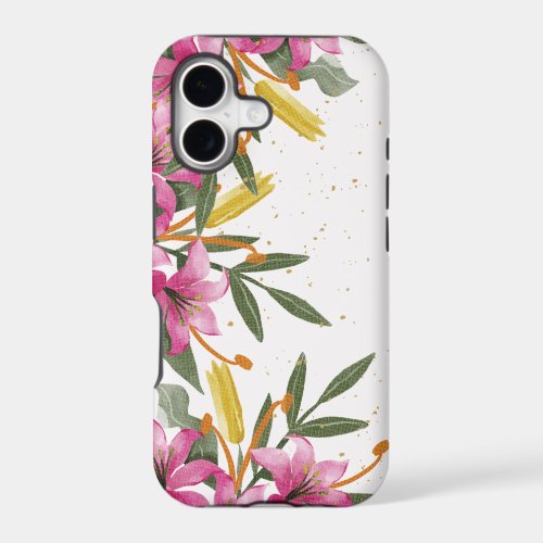 Luxurious Pink Lilies & Gold Dust Floral Phone Cas iPhone 17 Case