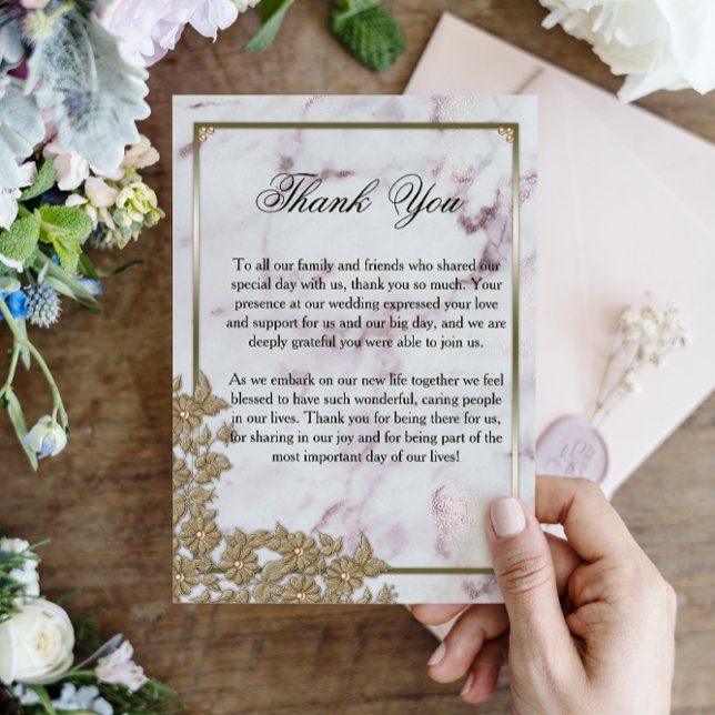 Luxurious Pink Marble and Pearls Wedding Thank You Card (Creator Uploaded)