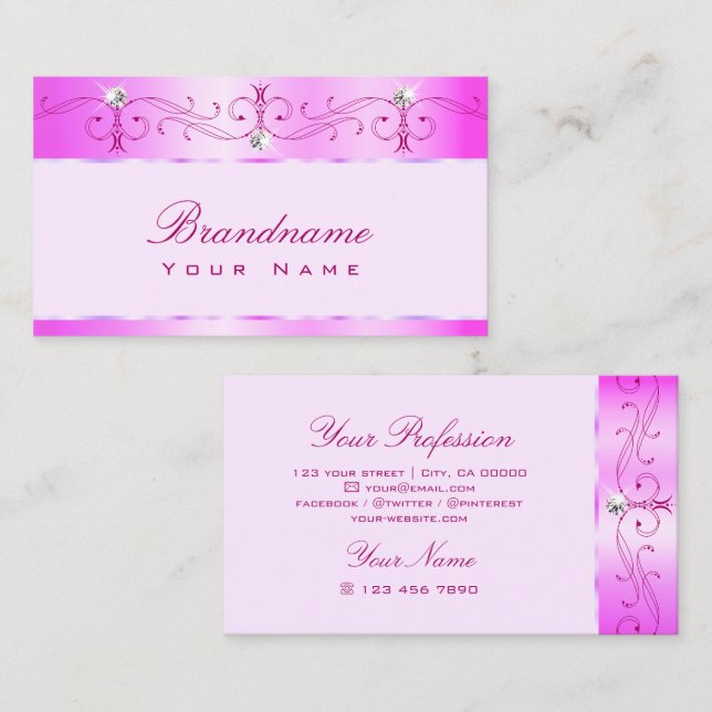 Luxurious Pink Ornate Ornaments Sparkling Diamonds Business Card (Front/Back)