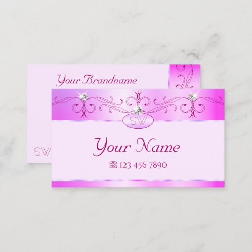 Luxurious Pink Ornate Sparkling Diamonds Monogram Business Card