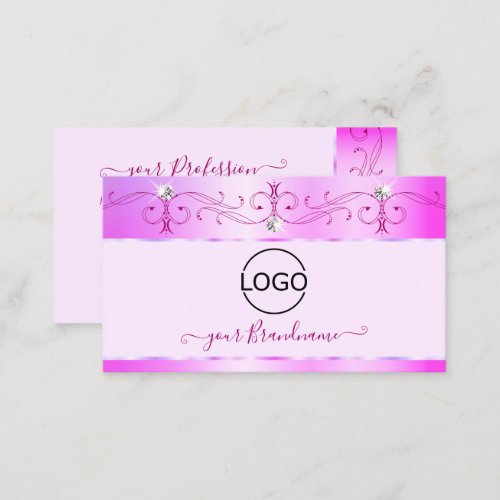 Luxurious Pink Ornate Sparkling Diamonds with Logo Business Card