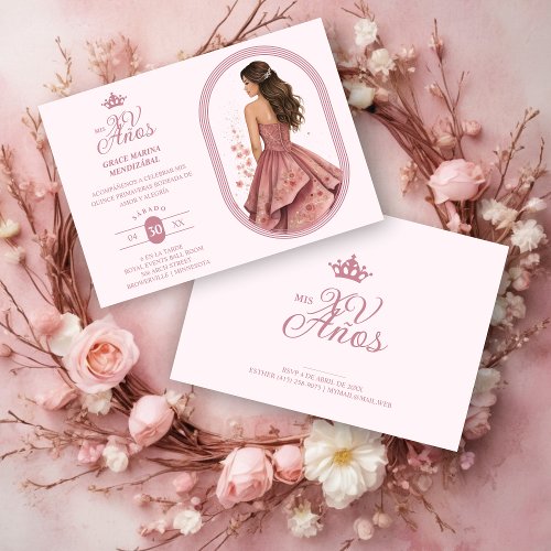 Luxurious Pink Oval Frame Charming Quinceaera Invitation