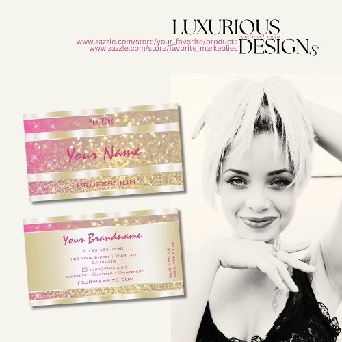 Luxurious Pink Purple Gold Glitter Stars Elegance Business Card