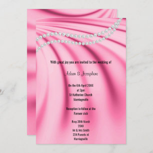 LUXURIOUS PINK SATIN PEARL ELEGANT WEDDING INVITATION