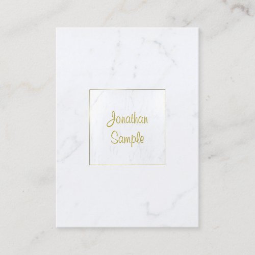 Luxurious Plain Elegant White Marble Gold Script Business Card