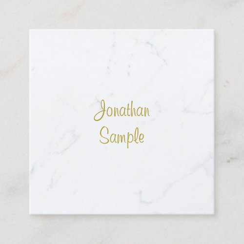 Luxurious Plain Elegant White Marble Gold Script Square Business Card