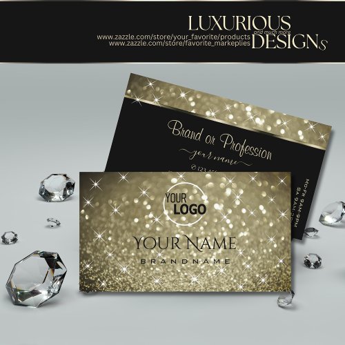 Luxurious Platinum Glitter Luminous Stars add Logo Business Card