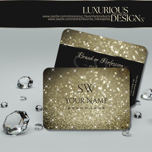 Luxurious Platinum Glitter Luminous Stars Initials Business Card