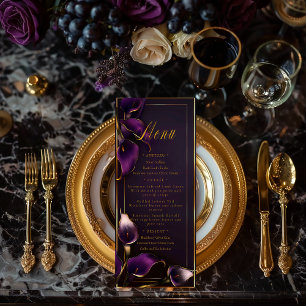 Luxurious Purple and Gold Calla Lily Wedding Menu