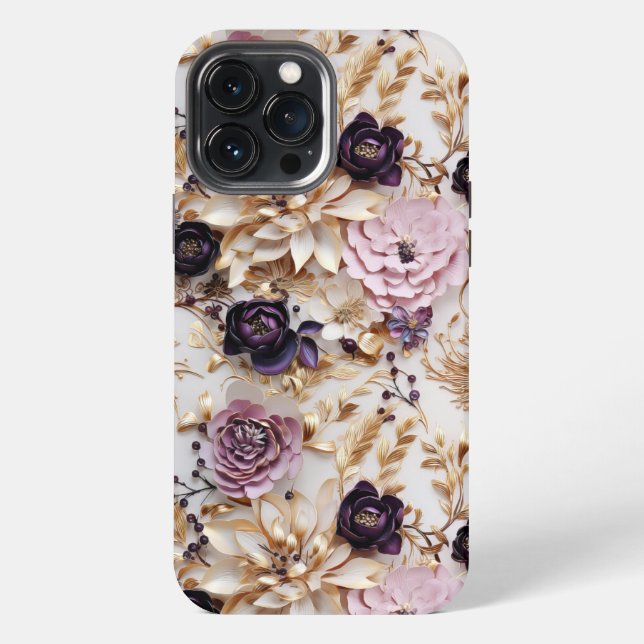 Luxurious Purple and Gold Floral iPhone Case (Back)